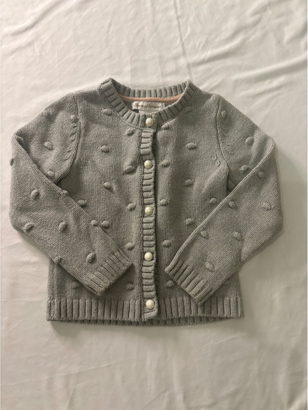 Tommy Bahama Girls' Gray Knit Cardigan with Pom-Pom Texture Size 4